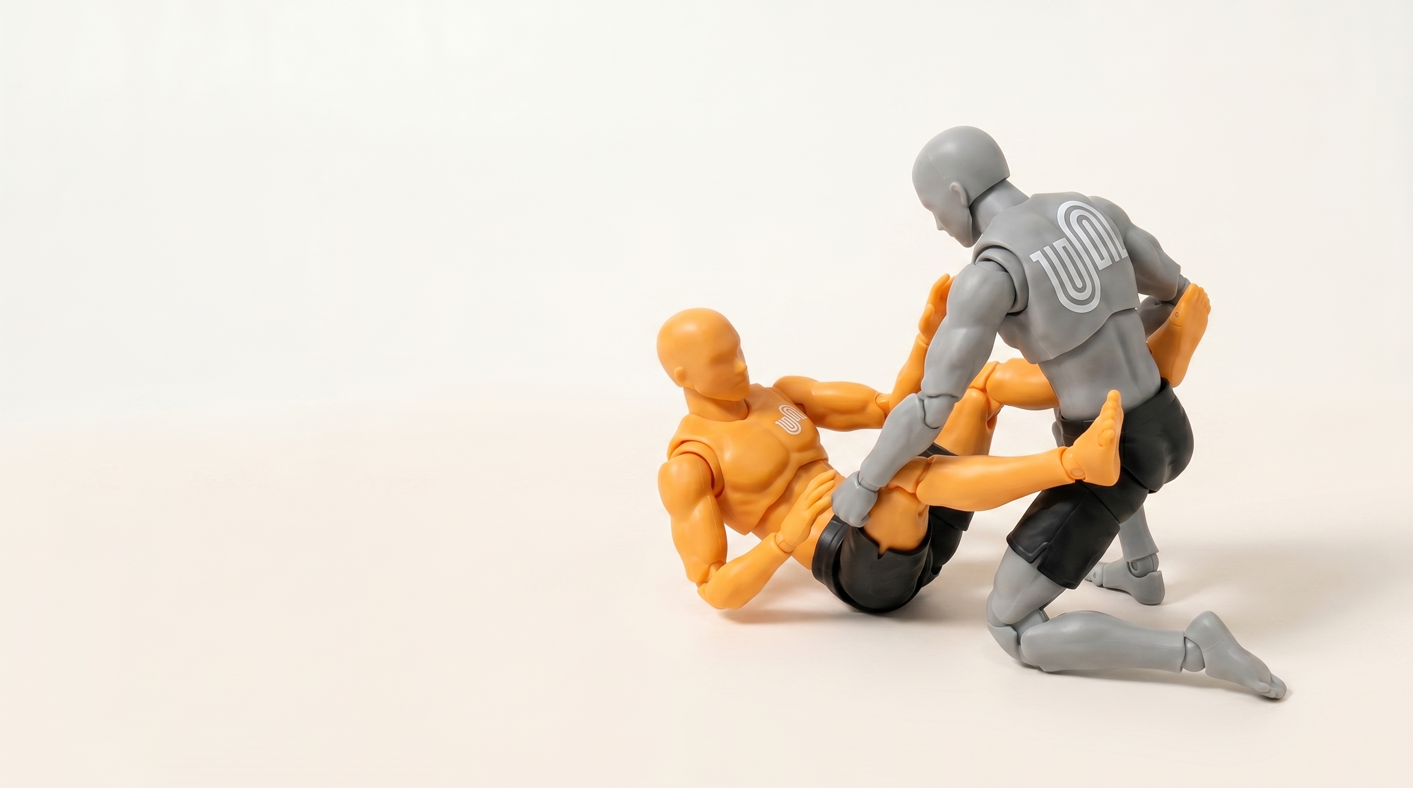 Two stylised training figures practising Brazilian Jiu Jitsu
